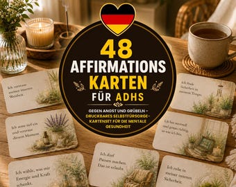 ADHS Affirmationskarten für Erwachsene | 48 Karten gegen Grübeln & Overthinking | Selbstliebe und Achtsamkeit | PDF zum Ausdrucken