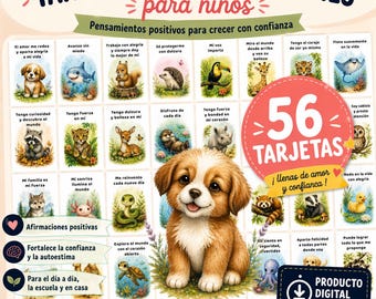 56 tarjetas de afirmaciones para niños – autoestima positiva, imprimible Montessori (download en pdf)