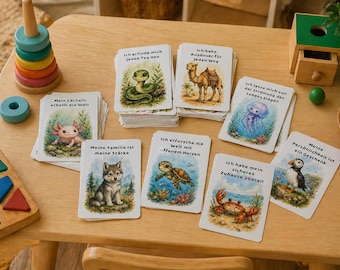 DE Bevestigingskaarten voor kinderen: positief zelfbeeld, montessoristijl, dierenillustraties (pdf-download)