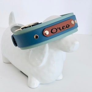 1.5&quot; Vegan Leather Dog Collar - Biothane Dog Collar - Two-toned double Layer Collar with Personalized name plate