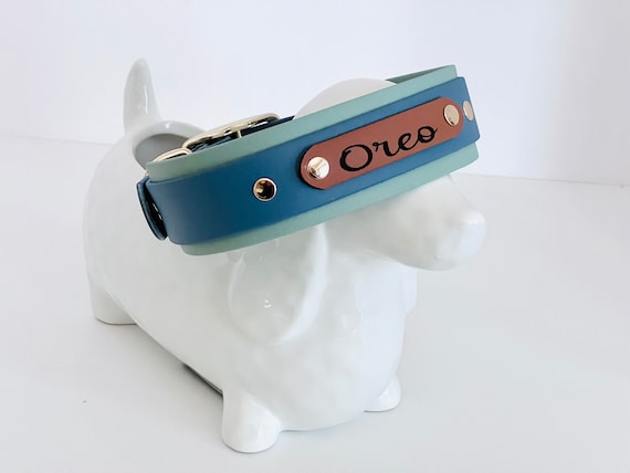 1.5" Vegan Leather Dog Collar - Biothane Dog Collar - Two-toned double Layer Collar with Personalized name plate