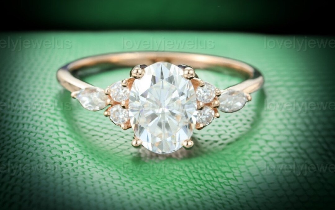 Moissanite Vintage Engagement Ring, Unique Bridal Promise Ring, Anniversary Ring for Her