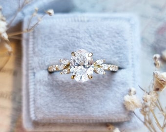 Unique Moissanite vintage engagement ring, unique bridal promise ring, anniversary ring , diamond proposal ring, wedding ring gift for her