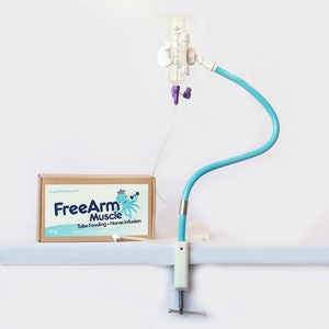 FreeArm: Tube Feeding Holder, Hands-Free Feeding, Portable IV Pole, Adjustable Clamp Surfaces, Bendable Arm for Feed Rate Control & Travel