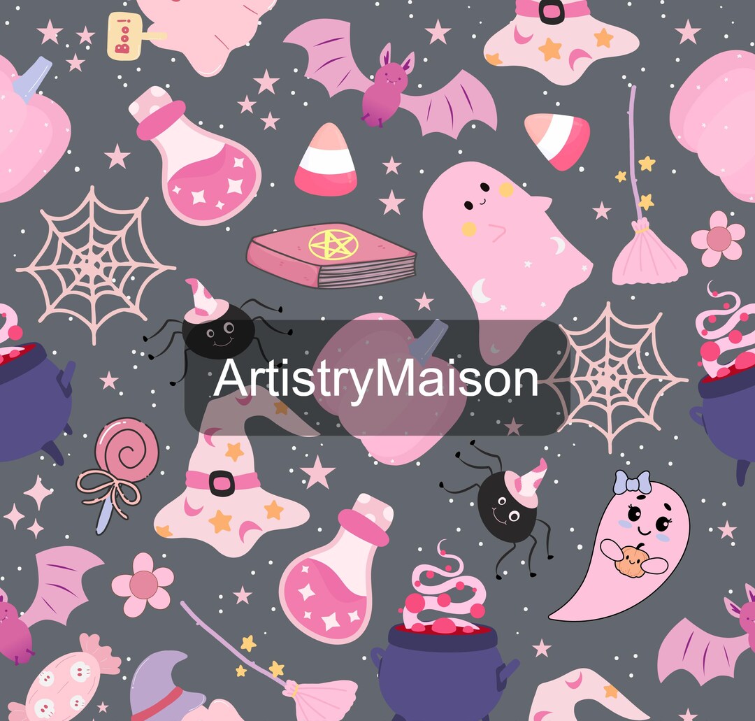 Halloween Cute Ghost Seamless Pattern Spooky Seamless File Trendy Pink ...