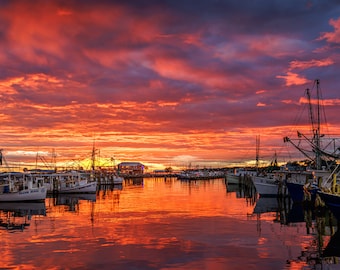 Shrimp Boats after the Storm Gulf Coast Sunset Pass Christian Mississippi Canvas Print Coastal Sunset