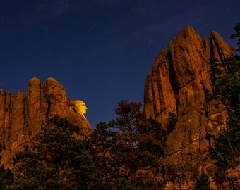 Mount Rushmore Washington Profile South Dakota Night Photography Canvas Wall Art