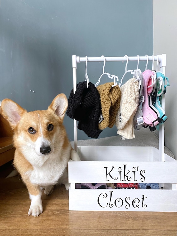 Personalised Dog Wardrobe: Wooden Pet Clothes and Harness Storage