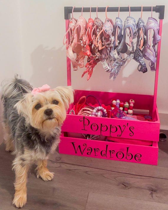 Pink Dog Wardrobe: Wooden Pet Closet With Harness Rail - Etsy