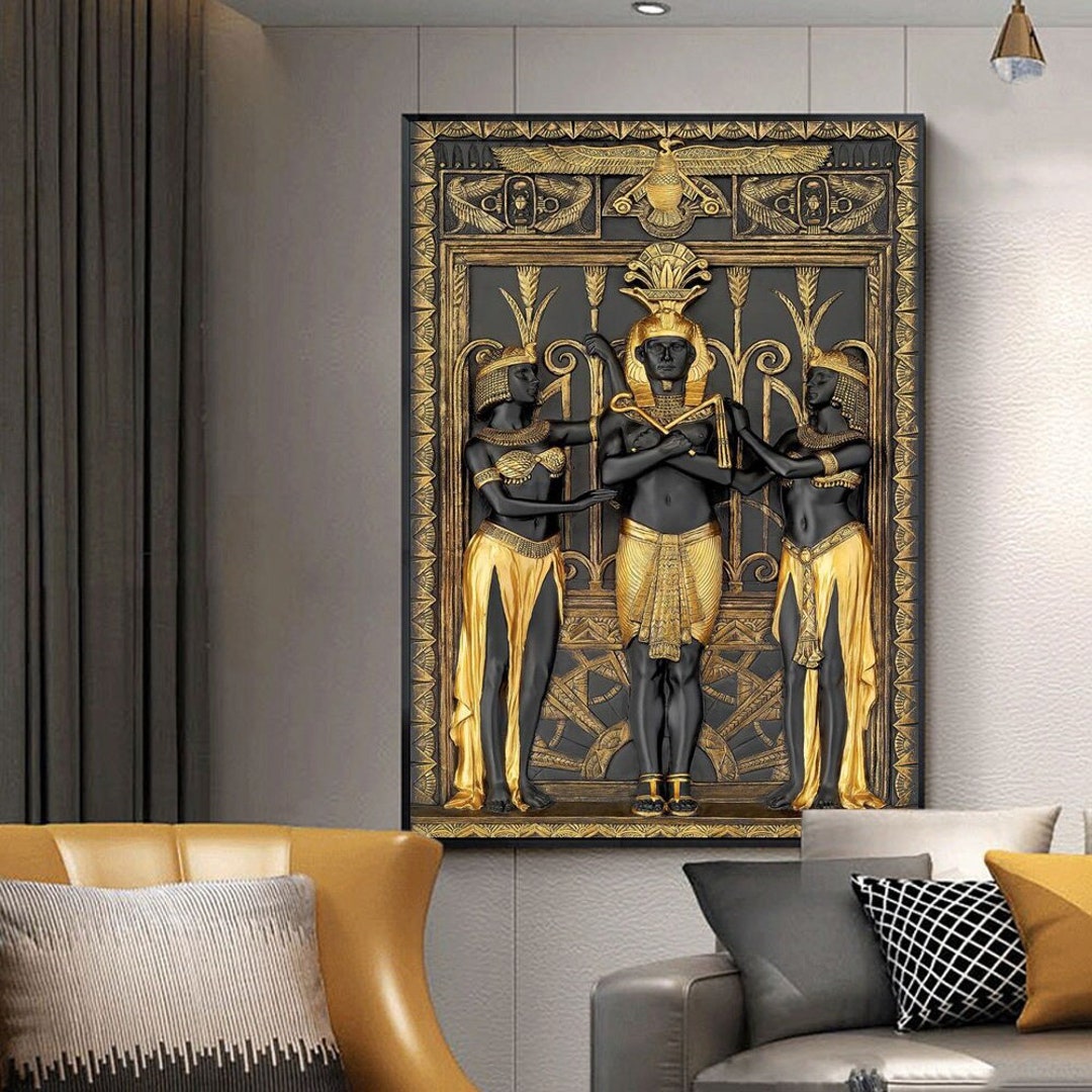 Black Golden Ancient Egyptian Art Prints 3d Pharaoh God Canvas Wall