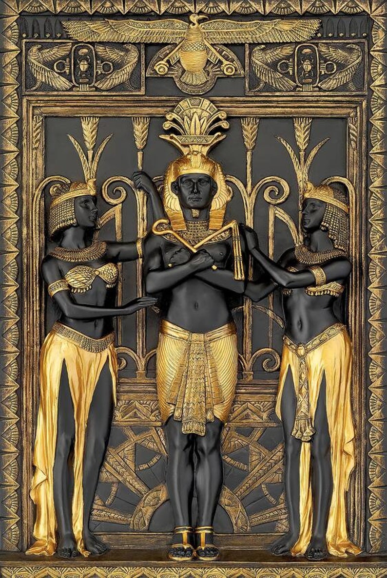 Black Golden Ancient Egyptian Art Prints 3d Pharaoh God Canvas Etsy