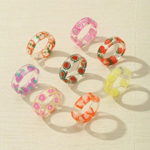 Clear Resin Fruit Rings, Fruit Rings, Clear Resin Rings, Y2K rings, Girls Rings, Gift for her, Multicolour rings.