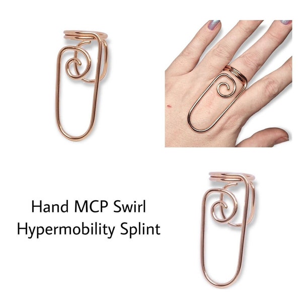 Swirl Hand MCP Hypermobility Splint Arthritis finger MCP Joints attelle en laiton ou en argent sterling, Bretelles Ehlers Danlos, MCP Splint Rings