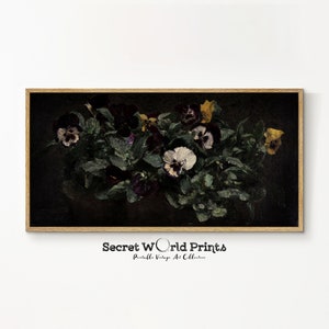 Vintage Stiefmütterchen Ölgemälde: Dark Academia Blumen Stillleben (Digitaler Download)