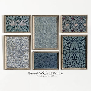 Set Of 6 Vintage Textile Wall Gallery | William Morris Pattern Print | Modern Farmhouse Wall Art | Blue Printable Tapestry DIGITAL DOWNLOAD