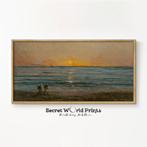 Panoramic Seascape Print | Vintage Sunset Oil Painting (Digital Download)
