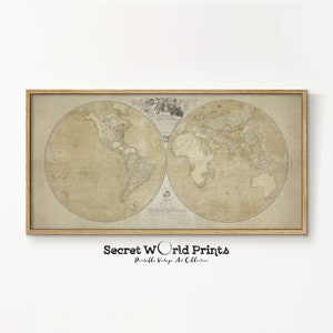 Vintage druckbare Panorama-Weltkarte Wandkunst | Antike Lange Karte Download Print | Über Couch Alte Karte Gemälde Digitaler Download