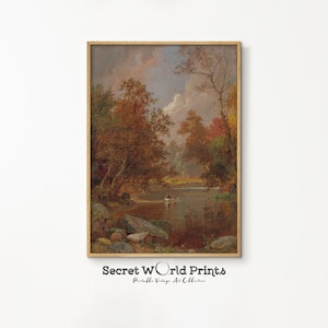 Autumn On The River by Jasper Francis Cropsey | Fall Printable Wall Art | Antique Oil  Painting Download | Vintage Fall Landscape Painting