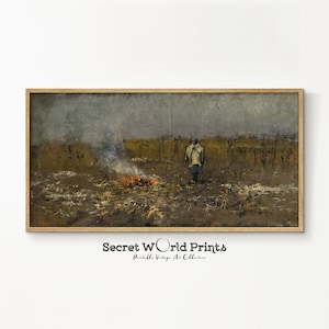 Panoramic Neutral Landscape Print | Moody Long Painting Wall Art | Printable Narrow Landscape Art | Antique Print Digital Download