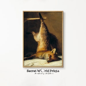 Dead Fox Painting Wall Art | Vintage Fox Print | Dark Academia Printable Art | Antique Animal Painting | DIGITAL VDOWNLOAD