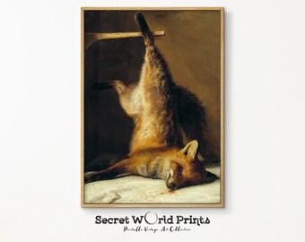 Dode Fox schilderij kunst aan de muur | Vintage vosprint | Donkere academische wereld afdrukbare kunst | Antiek dierenschilderij | DIGITALE VDOWNLOAD