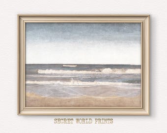 Muted Coastal Landscape Print, Neutral Beach House Decor (Digital Download)