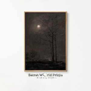 Moody Landscape Painting Printable | Vintage Dark Wall Art | Moonlight Painting | Dark Academia Decor | Moody Wall Art Digital Print | AQ-42