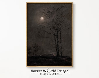 Moody Landscape Painting Printable | Vintage Dark Wall Art | Moonlight Painting | Dark Academia Decor | Moody Wall Art Digital Print | AQ-42