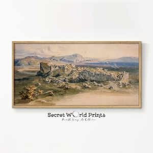 Panoramic Watercolor Painting Wall Art | Vintage Narrow Above Bed Print | Farmhouse Country Landscape Wall Art | DIGITAL DOWNLOAD