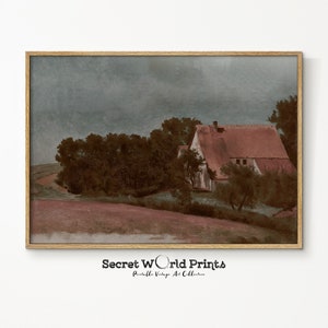 Autumn Farmhouse Wall Art | Fall Landscape Painting Print | Vintage Prints Digital Download | Rustic Home Decor  | AT-45
