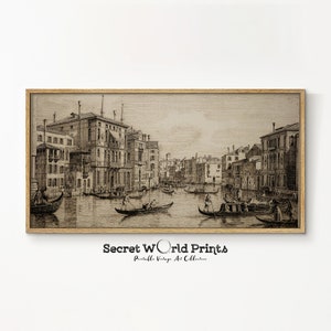 Farmhouse Panoramic Moody Sketch Print | Antique Drawing Printable Wall Art | Narrow Cityscape Painting | Vintage Moody DIGITAL DOWNLOAD