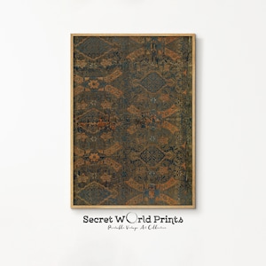 Vintage Rug Pattern Wall Art | Antique Old Rug Textile Print | Dark Neutral Tapestry Printable | Modern Farmhouse Decor | Digital Download