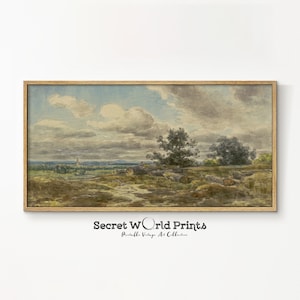 Narrow Scenery Painting PRINTABLE | Panoramic Landscape Wall Art | Vintage Country Farmhouse Print | DIGITAL DOWNLOAD