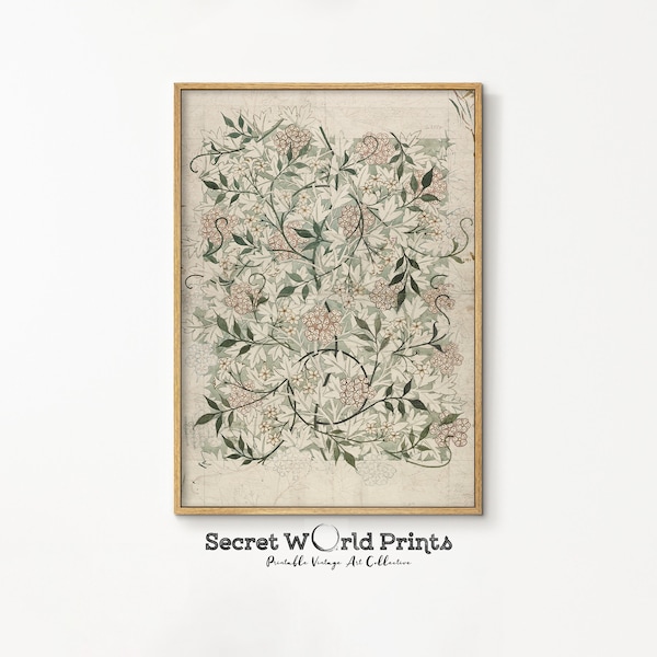 Vintage Textile Wall Art | Antique Tapestry Printable Wall Art | Modern Farmhouse Neutral Art Print | William Morris Print Digital Download