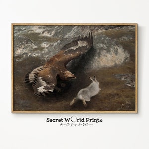 Eagle and Hare Painting Digital Download | Vintage Animal Painting Printable | Antique Animal Wall Art | Farmhouse Wall Decor