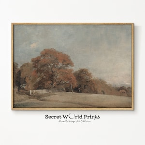 Vintage herfstlandschapsschilderij | Moody herfst muurkunst (digitale download)