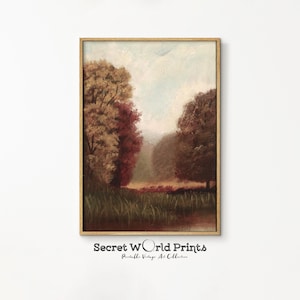 Stimmungsvolle Herbstmalerei | Druckbare Vintage Herbst Landschaft | Rustikales Bauernhaus Digitaldruck | AT-36