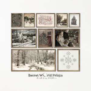 Christmas Prints Gallery wall Set of 10 | Rustic Winter Printable Wall Art | Vintage Holiday Digital Download | Farmhouse Decor | WT-C-3
