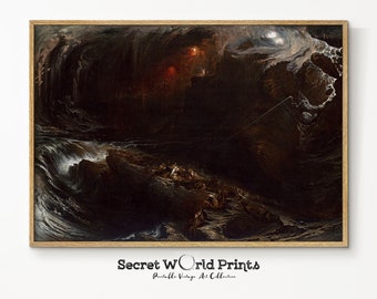 Dark Academia Wall Art | Dark Seascape Painting | Vintage Landscape Print | Printable Digital Download