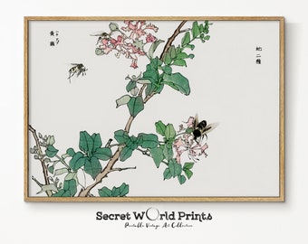Horsefly illustration by Morimoto Toko | Japanese Horsefly printable Wall Art | Japanese Flower Art | Japanese Aesthetic Print Wall Art