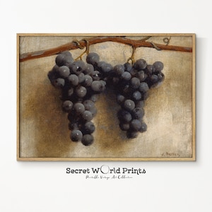 Vintage Grapes Oil Painting Wall Art | Antique Still Life Print | Fruit Painting Still Life | Moody Farmhouse DIGITAL  DOWNLOAD