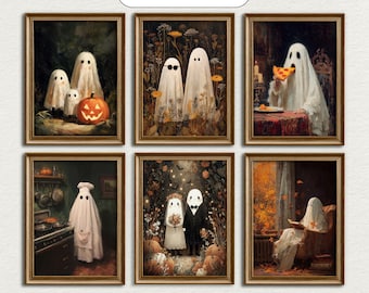 Halloween Ghost Gallery Wall Art Prints, Set of 6 (Digital Download)