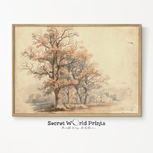 Autumn Landscape Sketch | Farmhouse Fall Wall Art Print | Vintage Drawing PRINTABLE | Rustic Home Decor | Digital Download