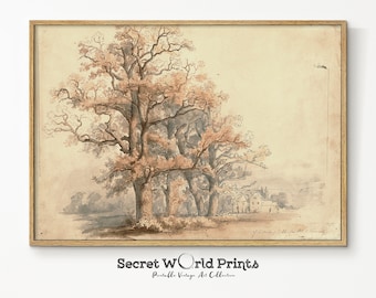 Autumn Landscape Sketch Print | Vintage Farmhouse Wall Art (Digital Download)