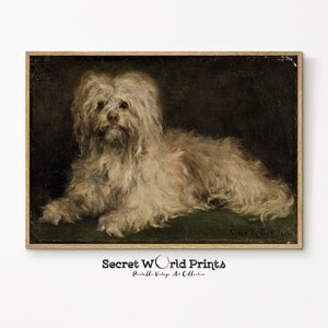 Vintage Dog Printable Wall Art | Dark Academia Aesthetic | White Scruffy Dog Portrait Painting | Farmhouse Decor | DIGITAL DOWNLOAD