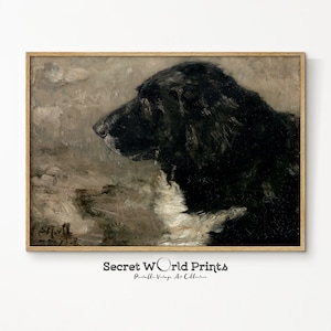 Vintage Black Dog Oil Painting | Moody Farmhouse Print (Digital Download)
