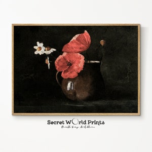 Antike Blume druckbare Wandkunst | Stimmungsvolle Blumen Malerei Druck | Dark Academia Dekor | Vintage Ölgemälde | DRUCKBARE DIGITALE Wandkunst