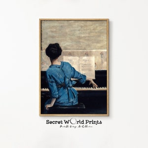 Vintage Pianist Oil Painting | Antique Woman Portrait Wall Art | Woman Playing Piano Print | Music Lover Gift DIGITAL DOWNLOAD