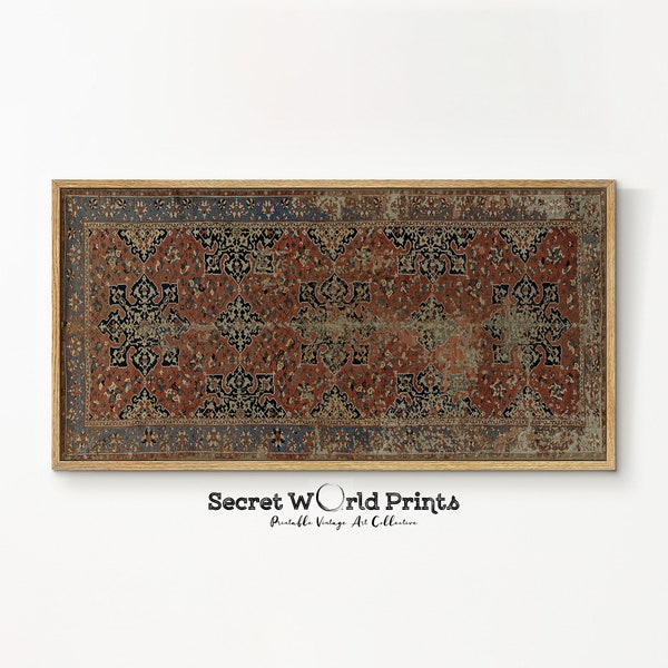 Antique Panoramic Wall Art | Old Damaged Rug Textile Print | Printable Textile | Modern House Decor | Vintage Pattern Digital Download