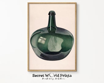 Kitchen Still Life Print | Green Bottle Printable wall art | Farmhouse Wall Decor | Kitchen Print | Jar Painting | Antique DIGITAL DOWNLOAD